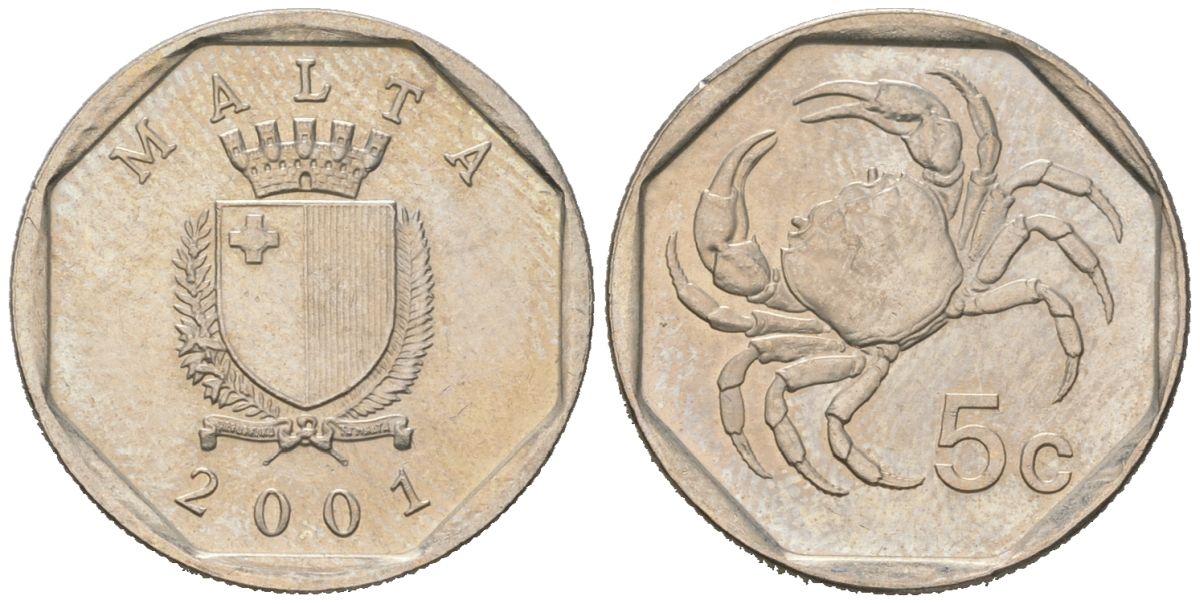 Мальта 5 центов 2001 KM 95 медно-никель aUNC 4528-1151