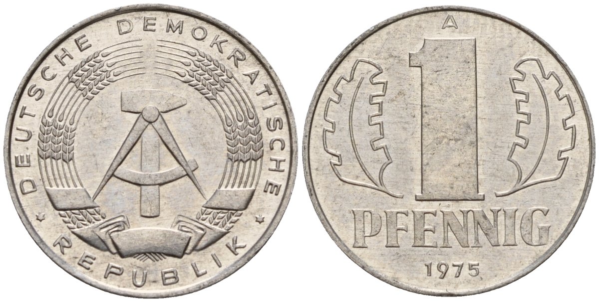 ГДР 1 пфенниг 1975 A KM 8.1 алюминий 116-832