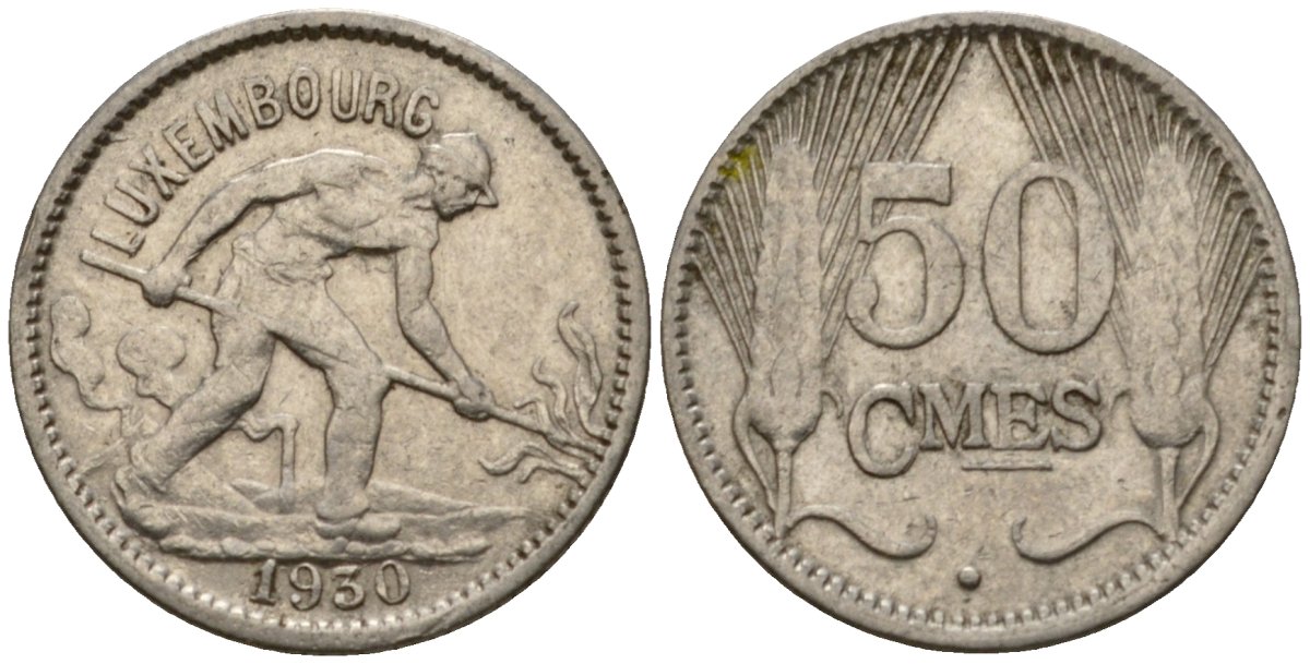 Люксембург 50 сантимов 1930 Шарлотта (1918-1964) KM 43 никель 4602-749