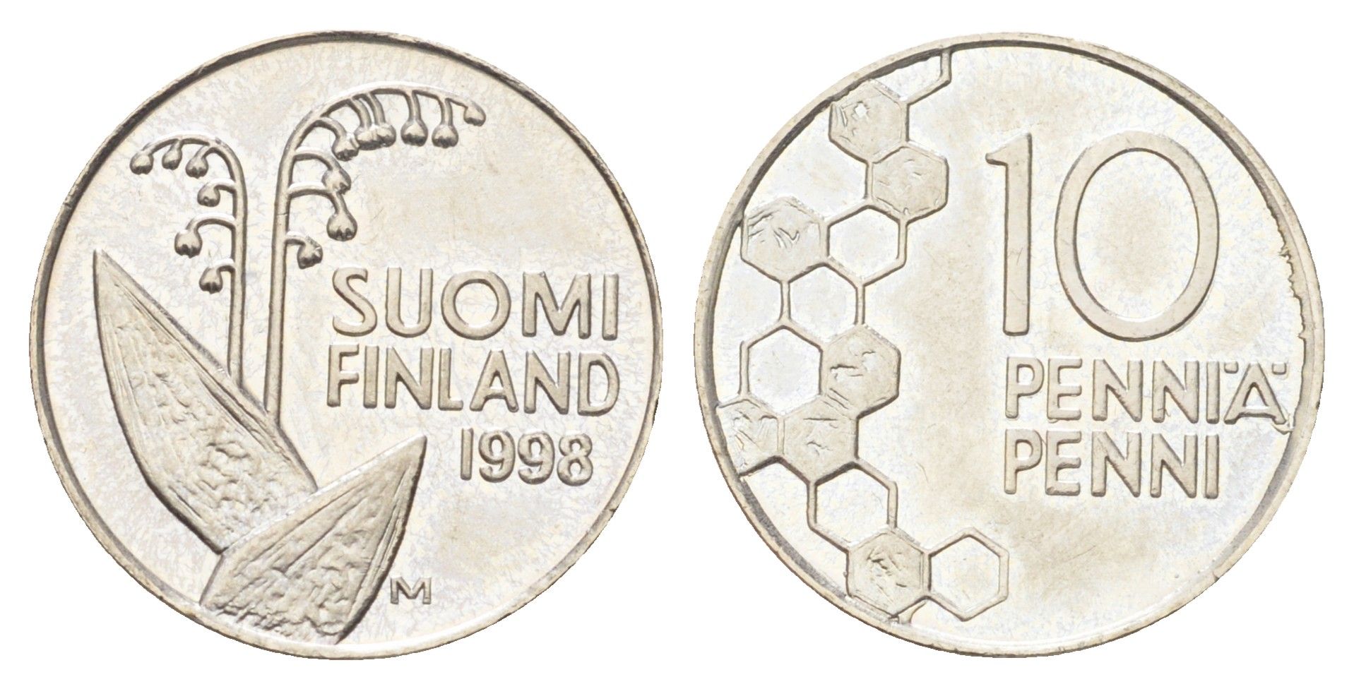 Финляндия 10 пенни 1998 KM 65 медно-никель UNC 4668-853