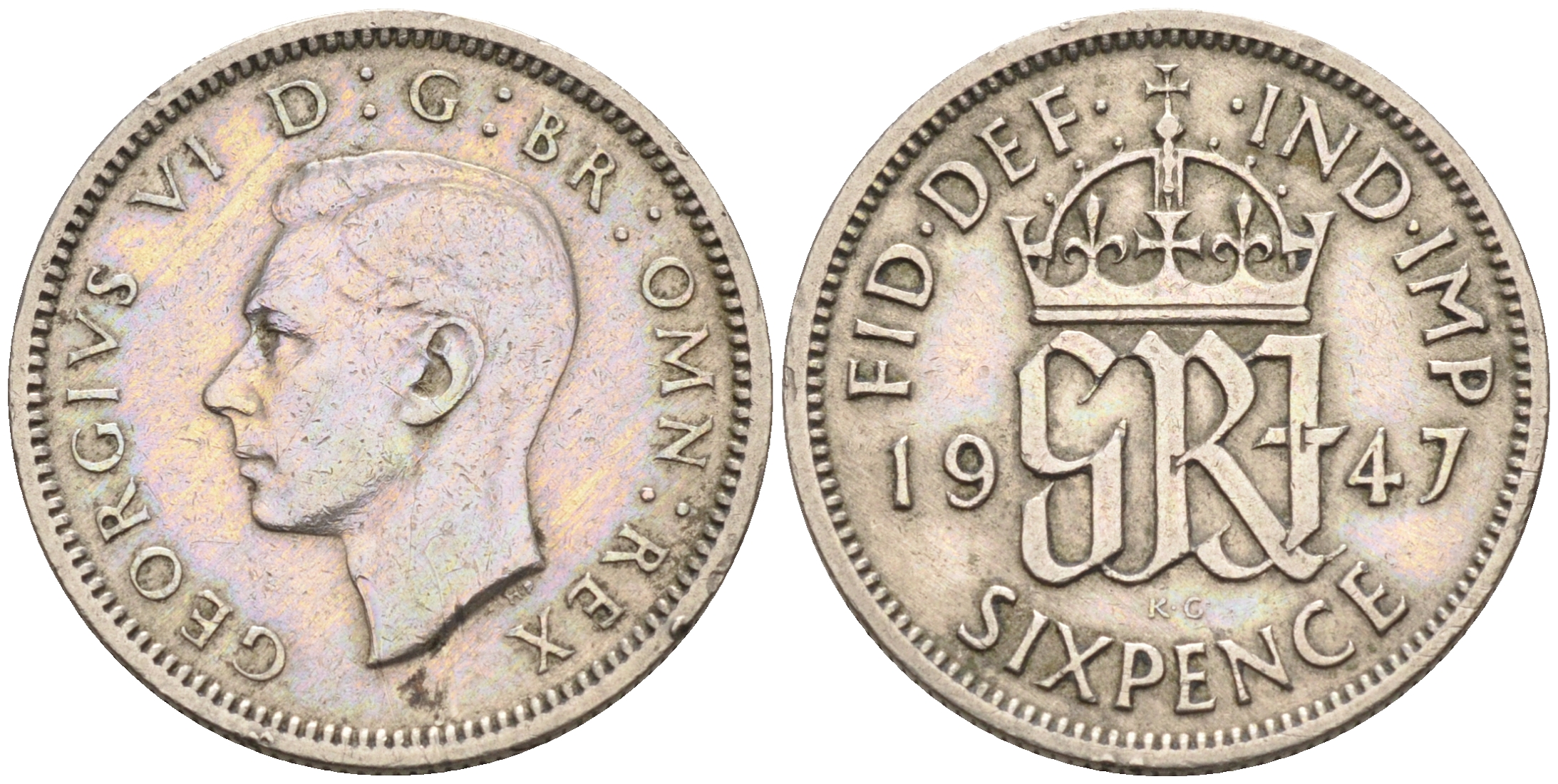Великобритания 6 пенсов 1947 Георг VI (1936-1952) KM 862, Spink 4105 медно-никель 4588-519