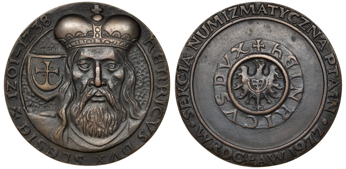 Польша медаль 1977 Генрих бородатый, нумизматическое общество 79,0 мм, 152 гр бронза  UNC  8-1-07-19