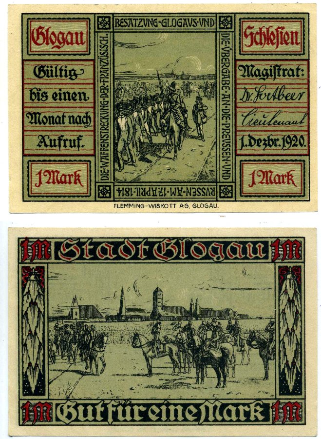 Глогув 1 марка 1920 1 декабря 1920, нотгельд, земля Силезия Grabowski 439.1 бумага 2195-47-3-2