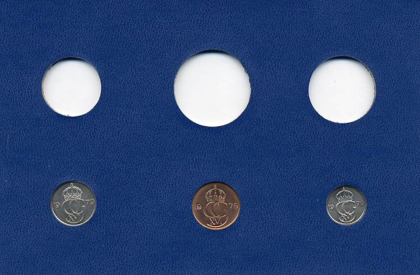 Швеция 5, 10, 25 эре 1979 Карл XVI Густав (1973- ) в картоне набора монетного двора UNC 7-5-7-274