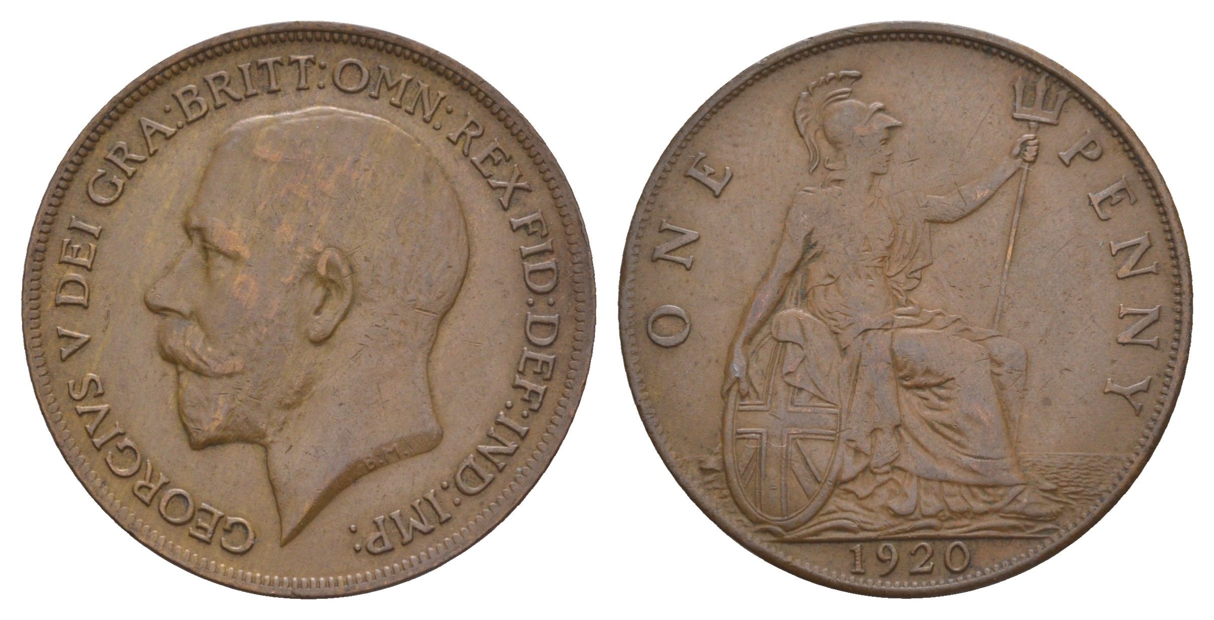 Великобритания 1 пенни 1920 Георг V (1910-1936) KM 810, Spink 4051 бронза 114-535