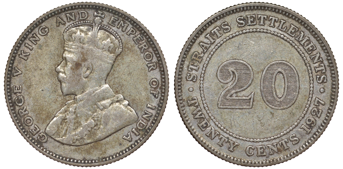 Стрейтс-Сетлментс 20 центов 1927 Георг V (1910-1936) КМ 30b серебро 53-752