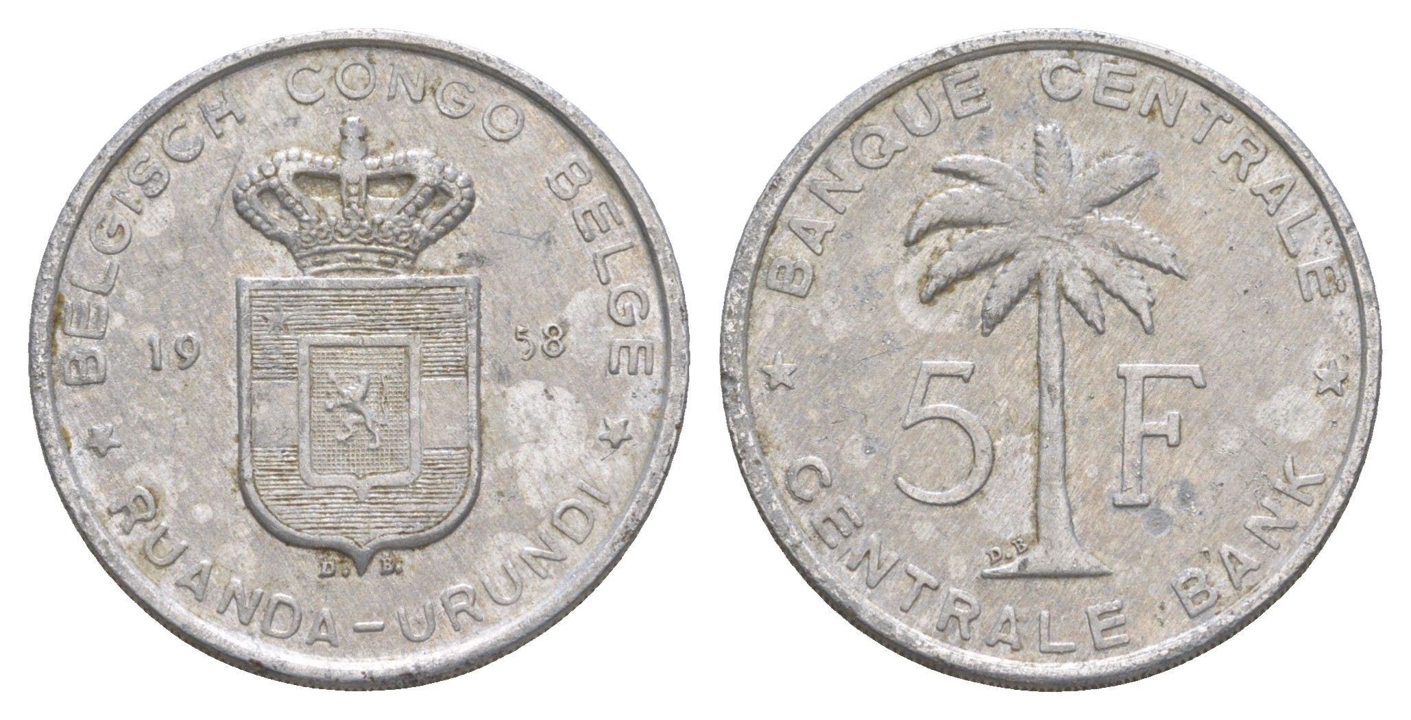 Руанда-Урунди 5 франков 1958 KM 3 алюминий 4652-121