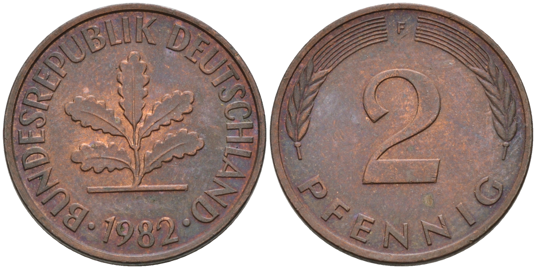 ФРГ 2 ПФЕННИГА 1982 F KM 106a, J.381a сталь плакированная сталь плакированная медьюю 75-446