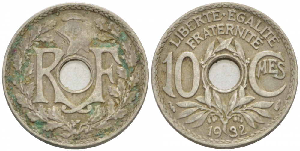 ФРАНЦИЯ 10 САНТИМОВ 1932 ТИП ЛИНДАЙЁ KM 866а медно-никель 77-612