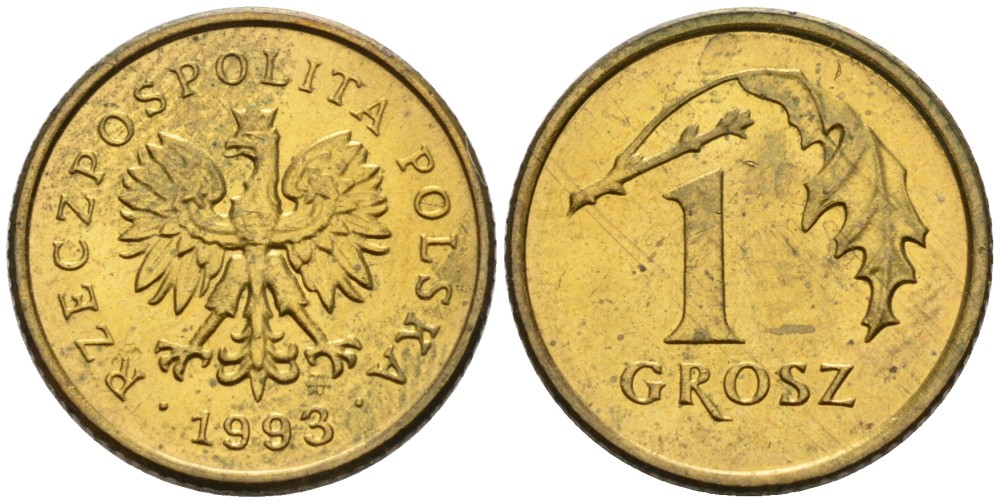 ПОЛЬША 1 ГРОШ 1993 MW KM 276 латунь 86-156