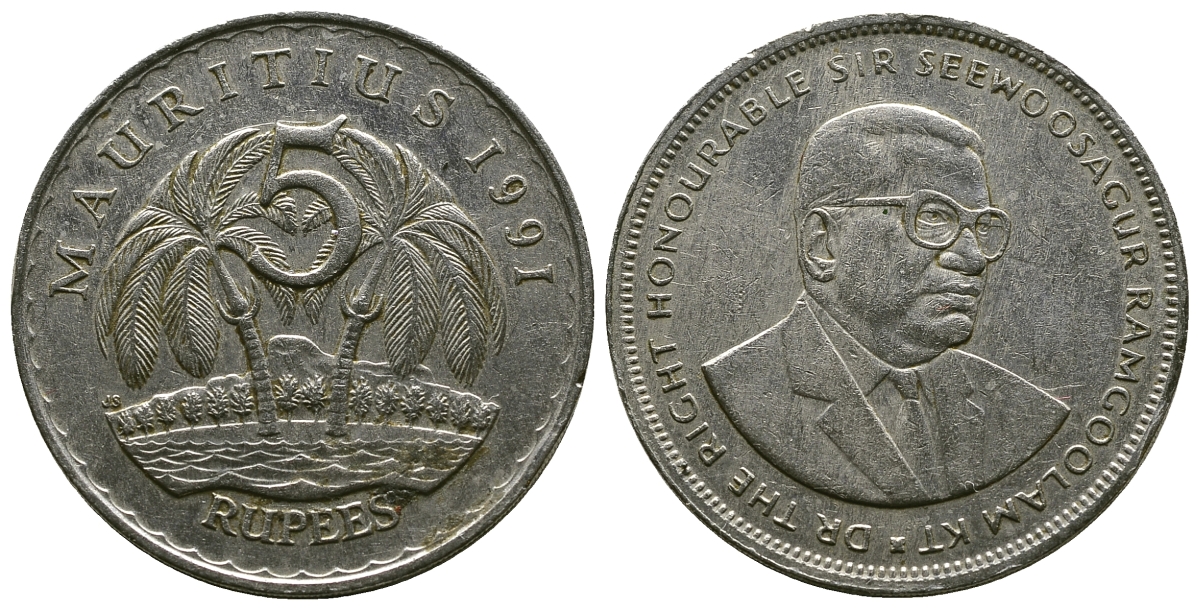 Маврикий 5 рупий 1991 Сивусагур Рамгулам KM 56 медно-никель 4381-223