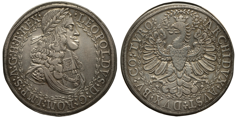 Австрия, Священная Римская империя 2 талера около 1670 Леопольд I (1657-1705) Dav. 3247 серебро 10-005-02