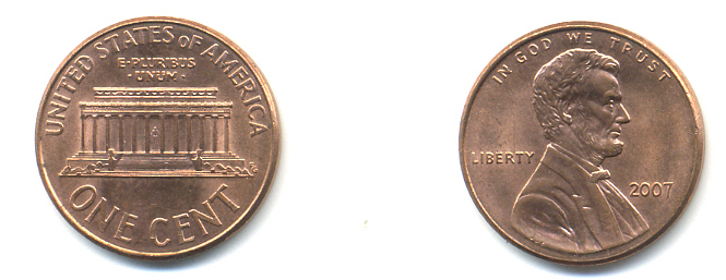 США 1 ЦЕНТ 2007 ЛИНКОЛЬН KM 201b цинк плакированный медью UNC 179-567