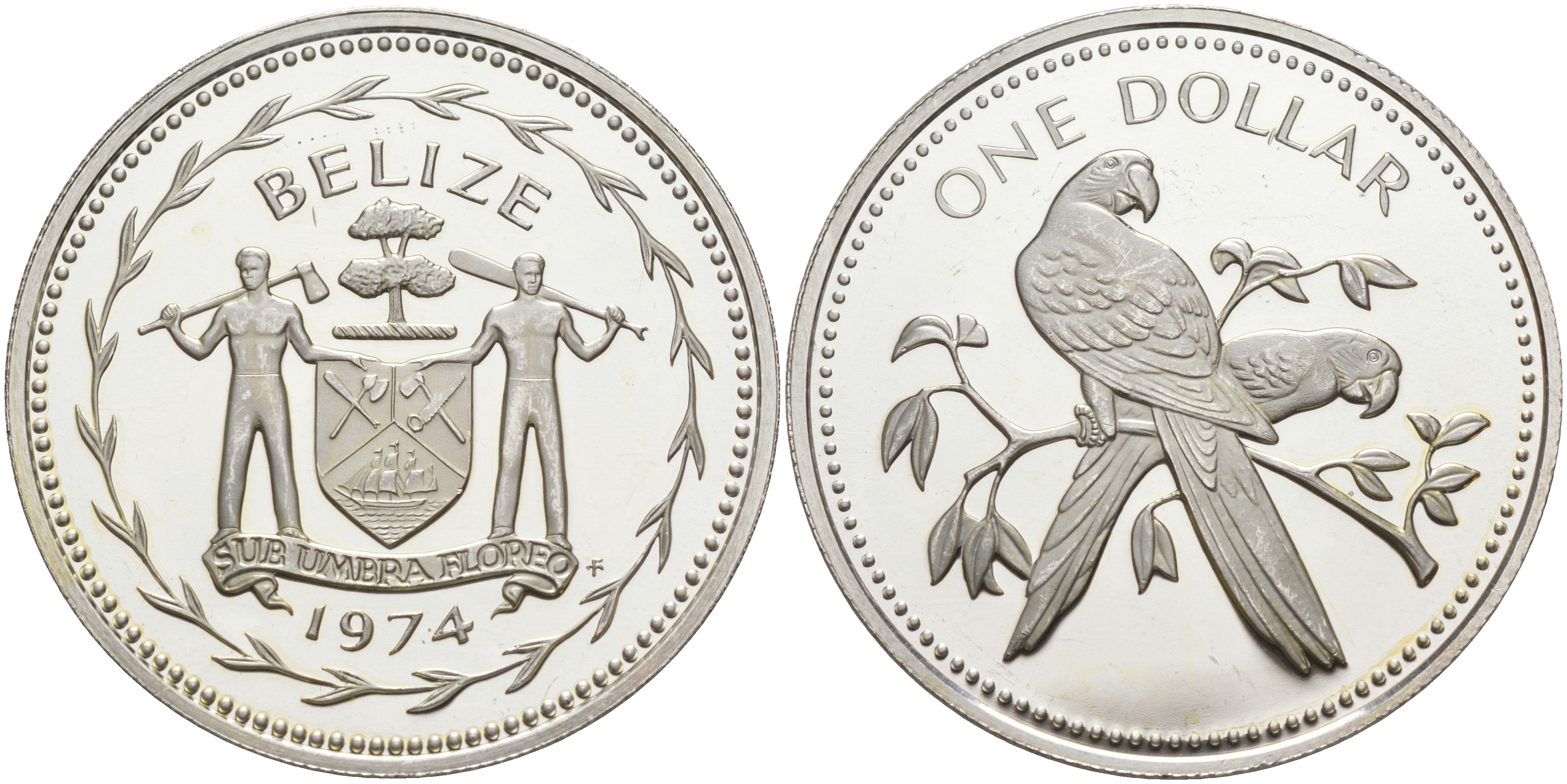 Белиз 1 доллар 1974 ПОПУГАЙ АРА KM 43 медно-никель PROOF 00-00