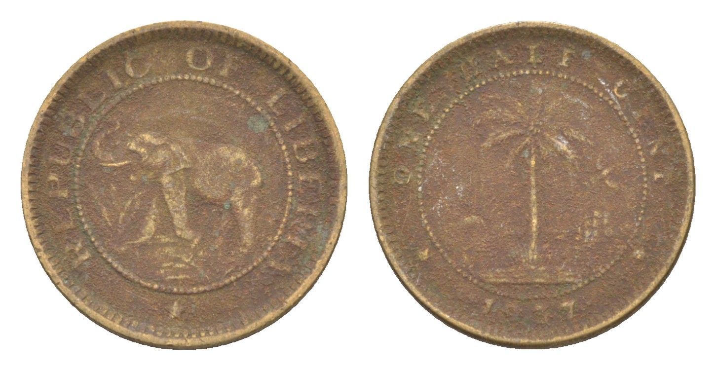 Либерия 1/2 цента 1937 KM 10 латунь 4614-933