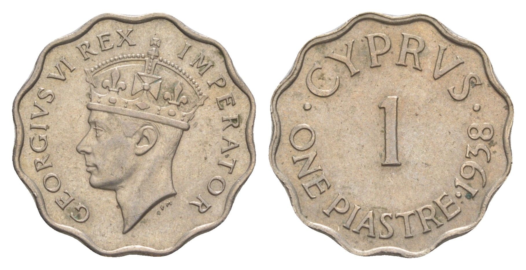 Кипр 1 пиастр 1938 Георг VI (1936-1952), год-тип KM 23 медно-никель UNC 4127-1311