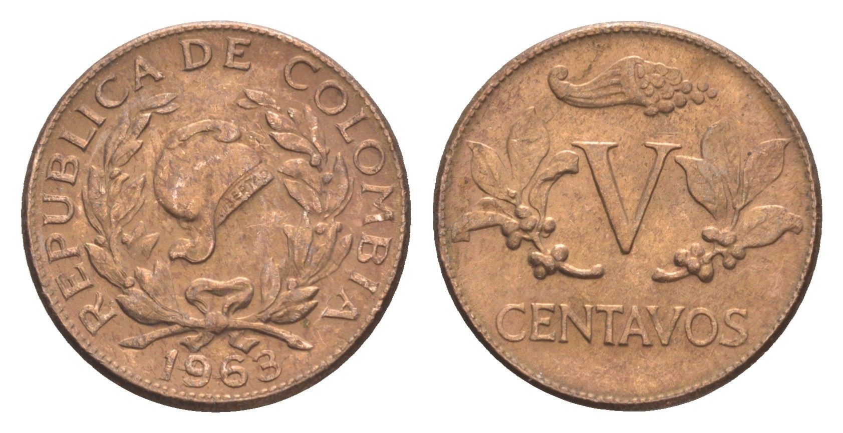 Колумбия 5 сентаво 1963 KM 206 бронза 4651-612