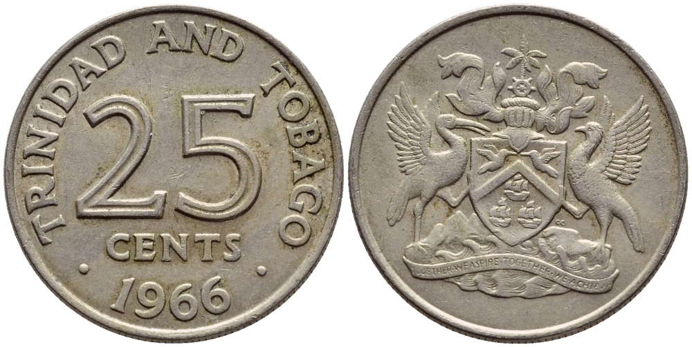 Тринидад и Тобаго 25 центов 1966 герб KM 4 медно-никель 4396-631