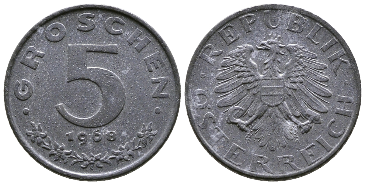 АВСТРИЯ 5 ГРОШЕЙ 1968 KM 2875 цинк UNC 57-1166