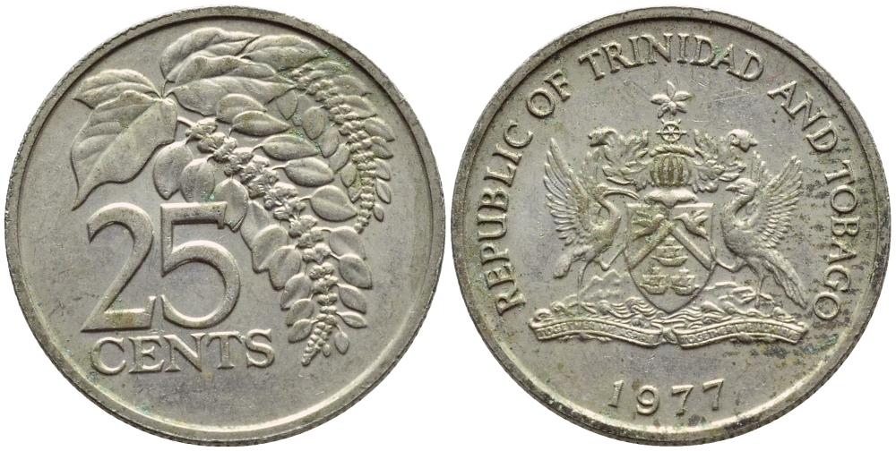 Тринидад и Тобаго 25 центов 1977 цветок дикая пуансеттия KM 32 медно-никель 4396-734
