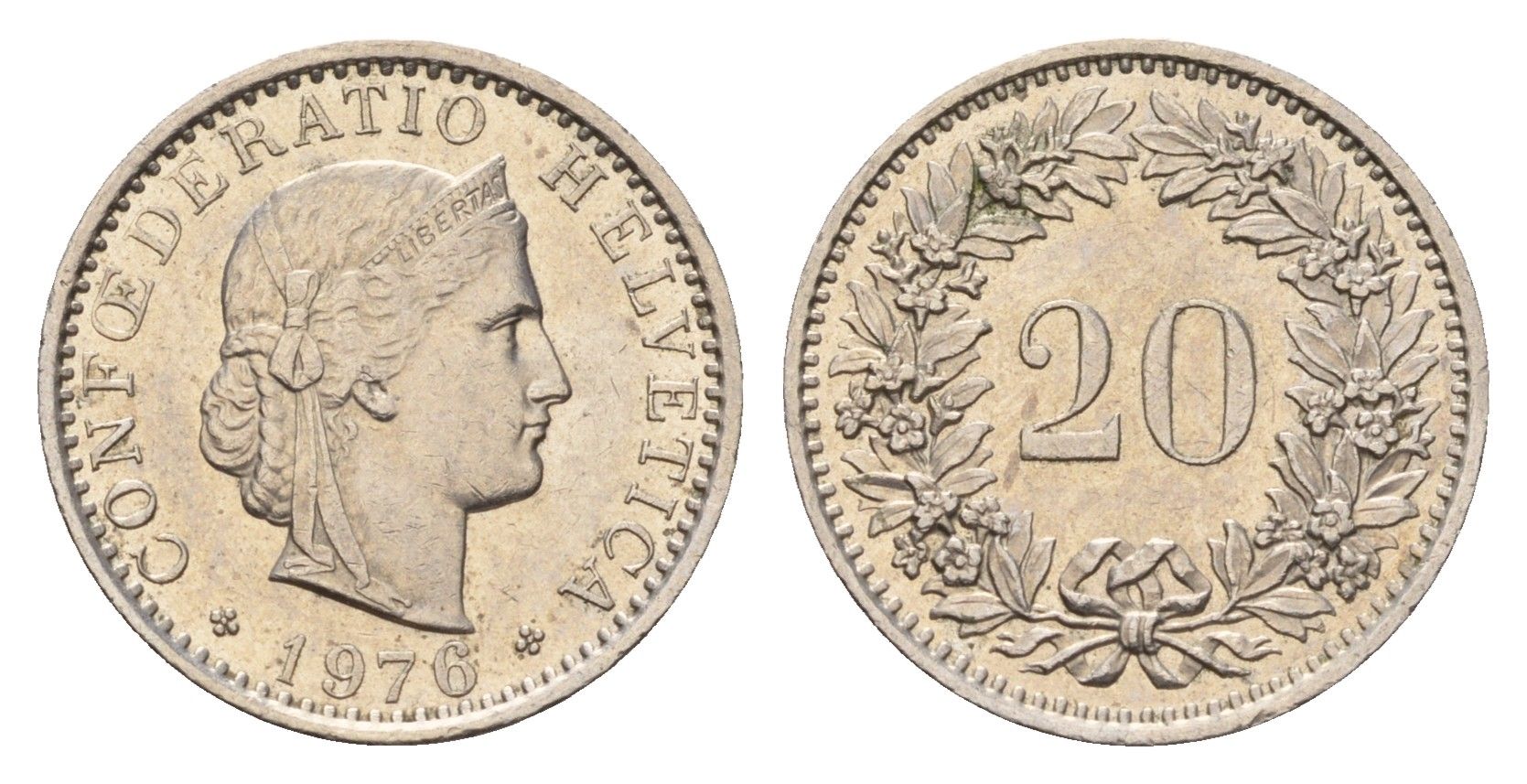 Швейцария 20 раппенов 1976 B KM 29a медно-никель 187-541