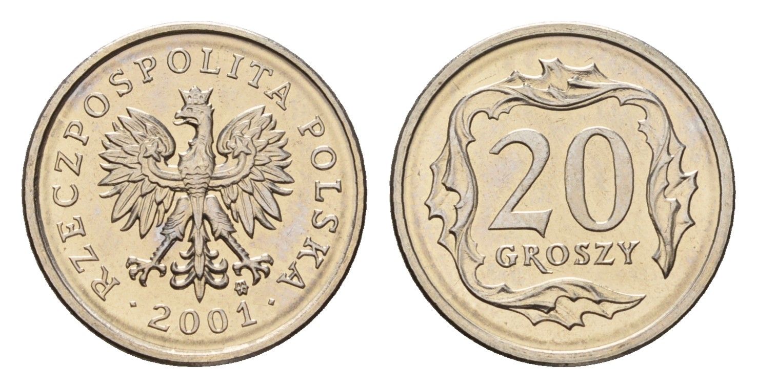 Польша 20 грошей 2001 Y 280 медно-никель UNC 105-729