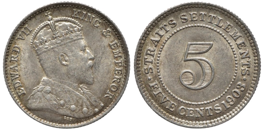 Стрейтс-Сетлментс 5 центов 1903 Эдуард VII (1901-1910) KM 20 серебро 54-344