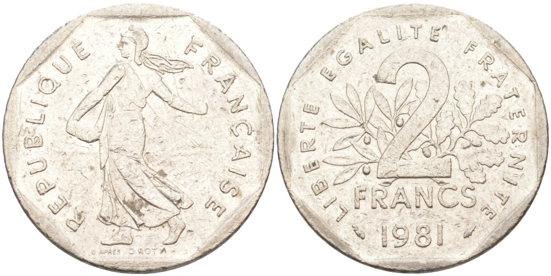 Франция 2 франка 1981 KM 942.1 никель 63-637