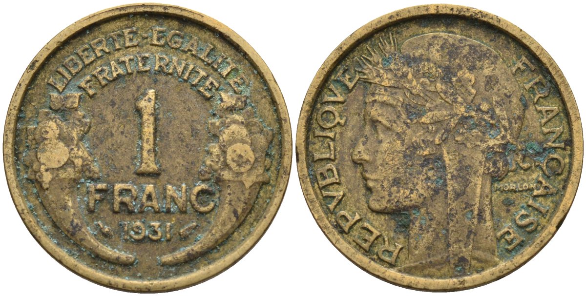 Франция 1 франк 1931 KM 885, Le Franc 219.2 алюминиевая бронза 4142-756