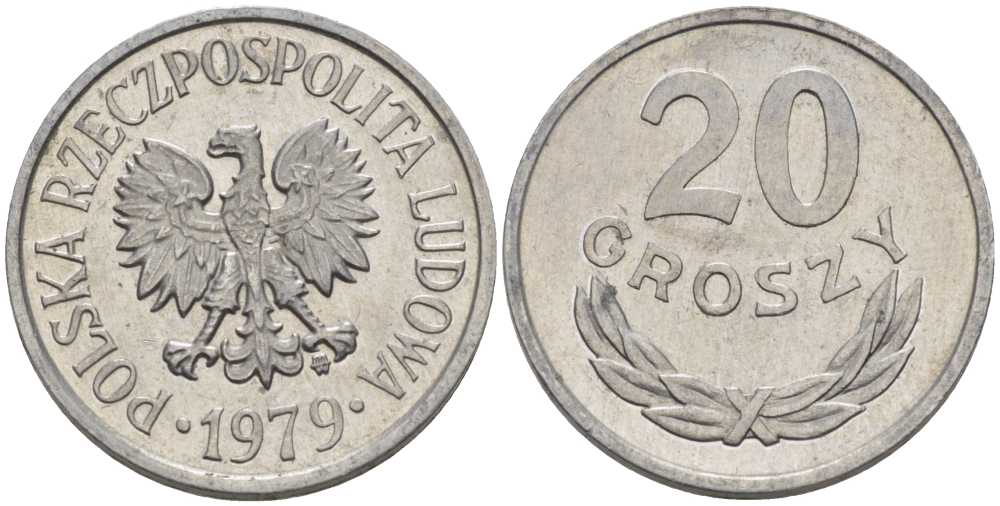 ПОЛЬША 20 ГРОШЕЙ 1979 MW KM А47 алюминий 201-466