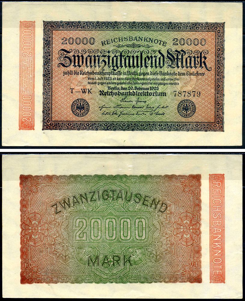 Германия 20000 марок 1923 20 февраля 1923 Pick 85b бумага 8518-45-1-2