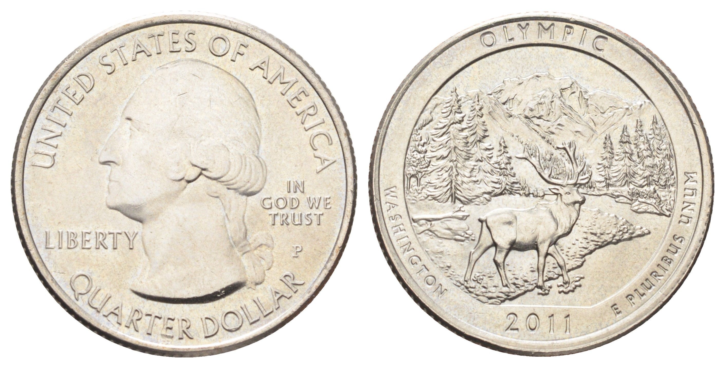 США 25 центов (квотер, 1/4 доллара) 2011 P, Квотеры «Парки США» - Национальный парк Олимпик KM 496 медь плакированная медно-никелем UNC 4666-932