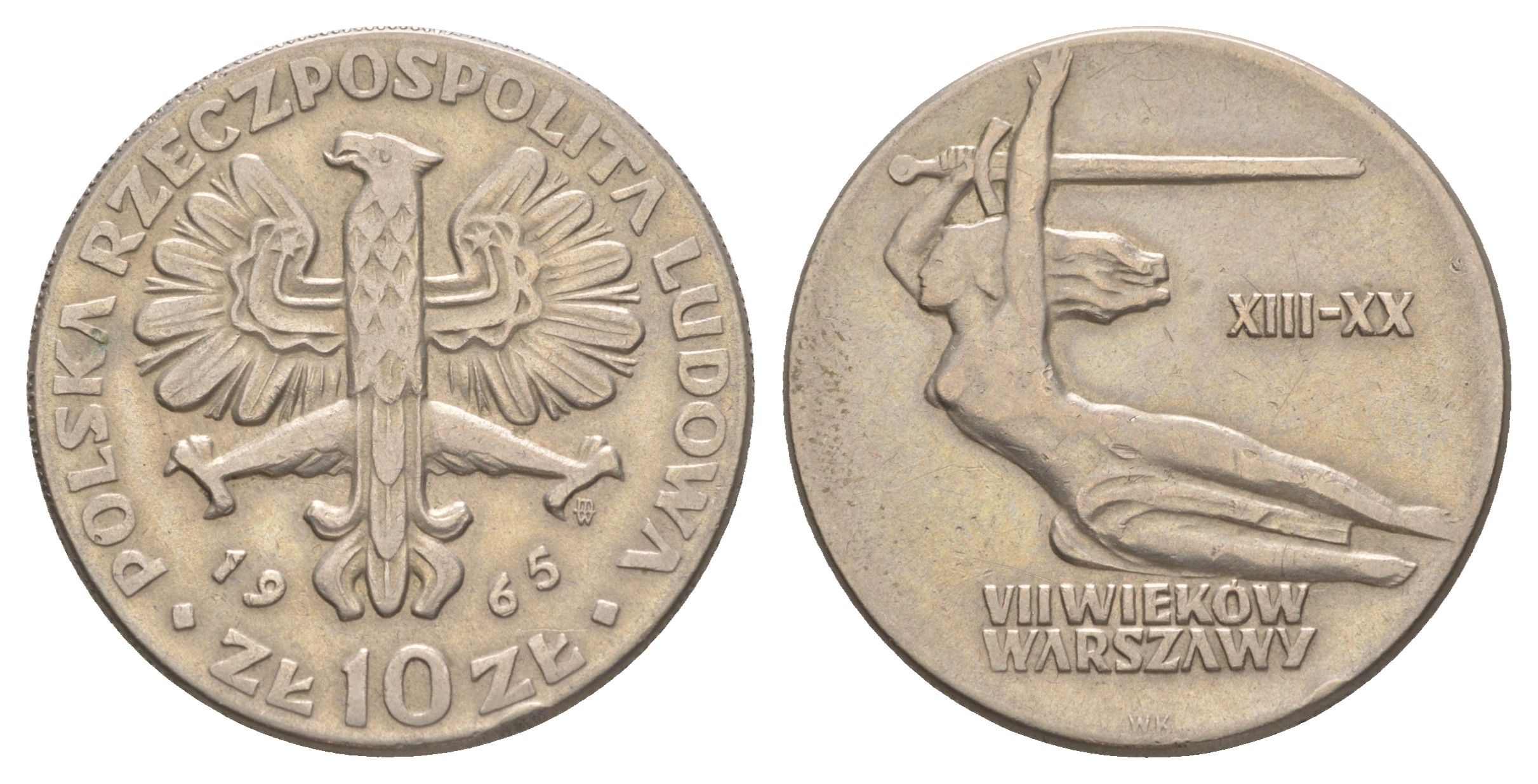 Польша 10 злотых 1965 700 лет Варшаве, Ника Y 54 медно-никель 4389-322