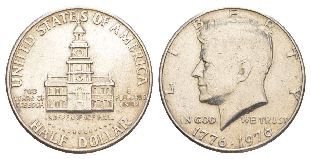 США 1/2 доллара (50 центов) 1976 200 лет независимости, Джон Кеннеди KM 205 медь плакированная медно-никелем aUNC 4542-1242