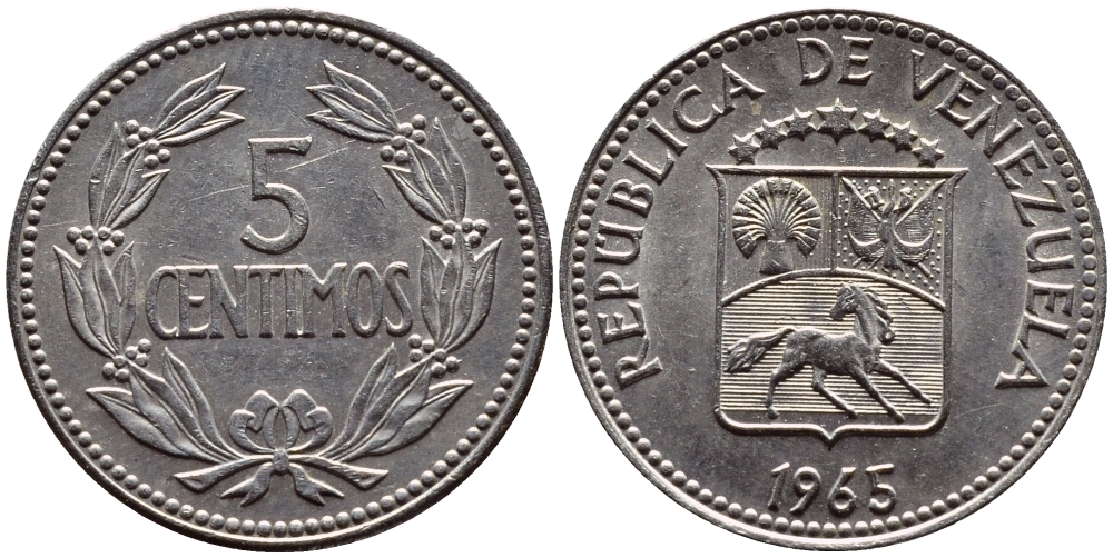 Венесуэла 5 сентимо 1965 KM 38.2 медно-никель 4392-924