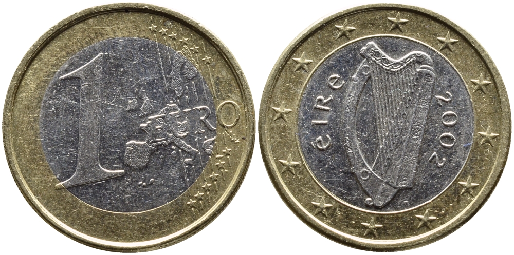 Ирландия 1 евро 2002 KM 38 биметалл 4390-1024