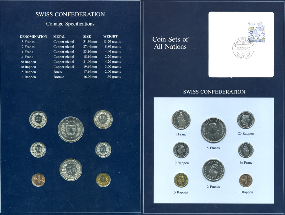 Швейцария набор из 8 монет 1981-1983 серия наборы мира, запайка в буклете с маркой    UNC  14-01-03-15