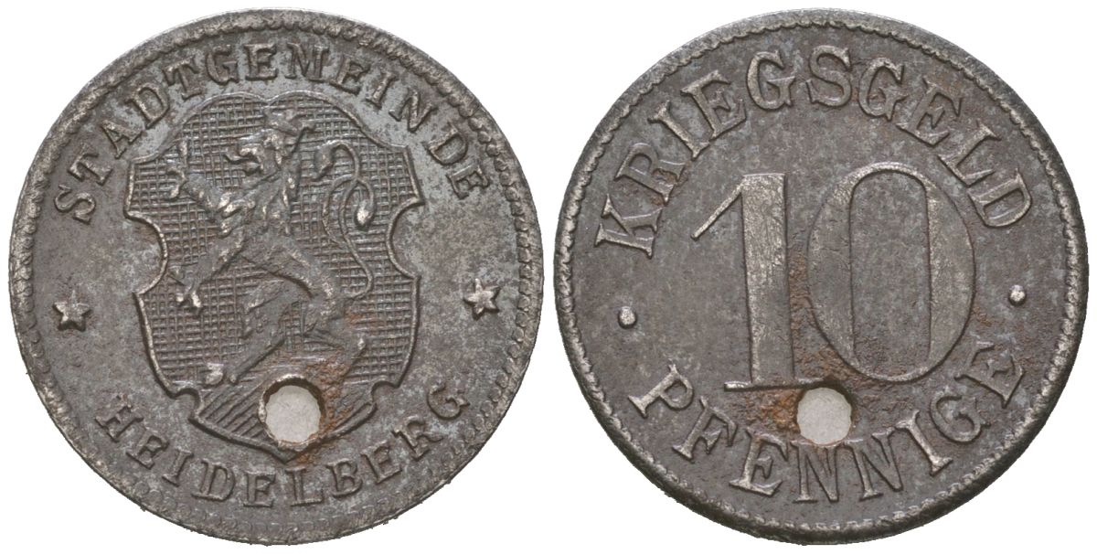 Гейдельберг 10 пфеннигов ND (1918-1919) Funck 203.1, Men18 14006.2 железо 188-951