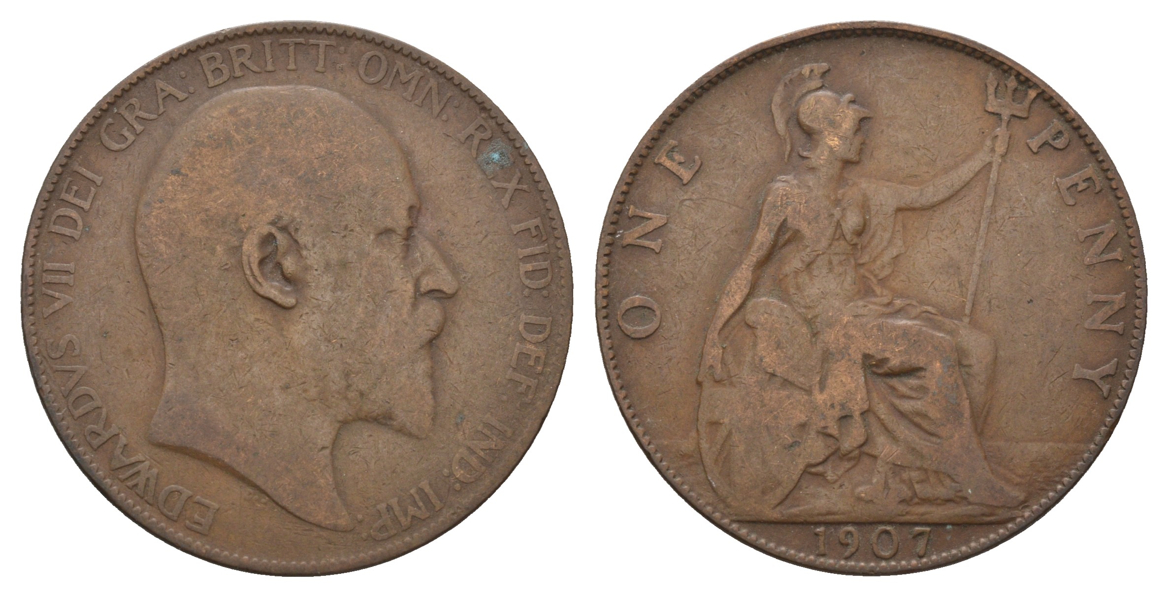 Великобритания 1 пенни 1907 Эдуард VII (1901-1910) KM 794.2, Spink 3990 бронза 4680-816