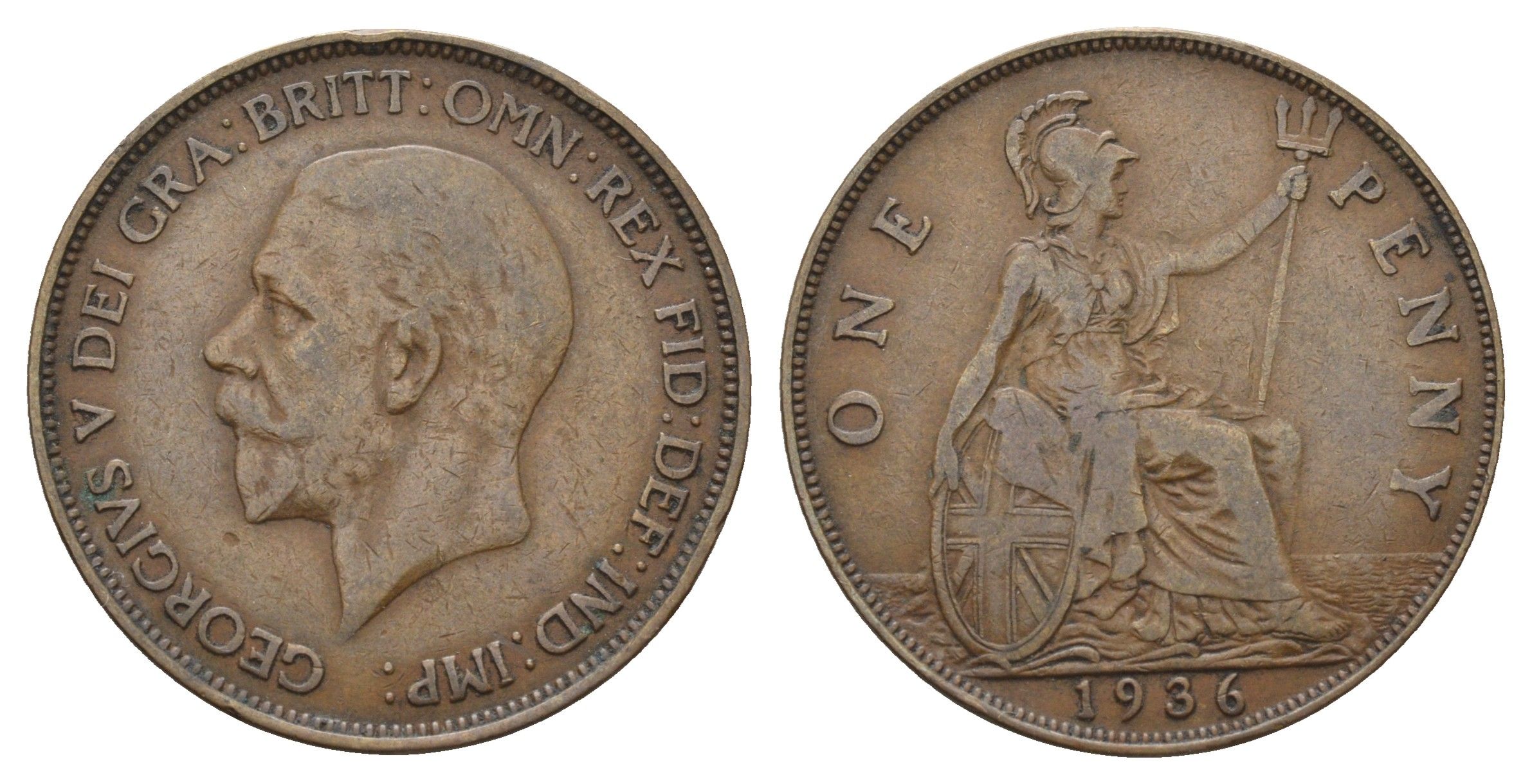 Великобритания 1 пенни 1936 Георг V (1910-1936) KM 838, Spink 4055 бронза 4168-722