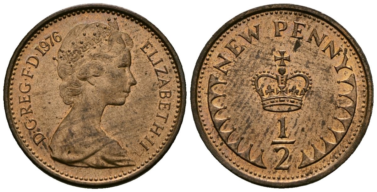 Великобритания 1/2 пенни 1976 Елизавета II (1952-2022) KM 914, Spink 4239 бронза 4173-816