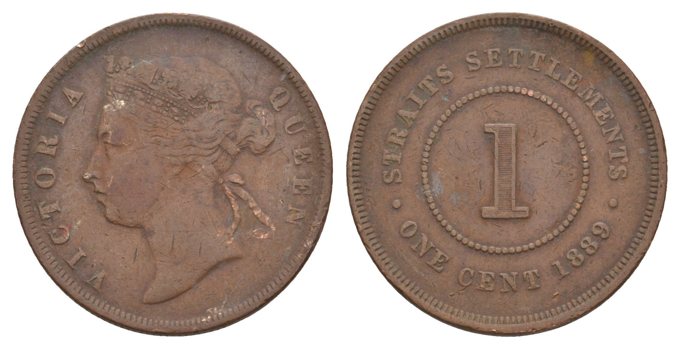Стрейтс-Сетлментс (Стрейтс Сетлментс) 1 цент 1889 Виктория (1837-1901) KM 16 бронза 4656-256