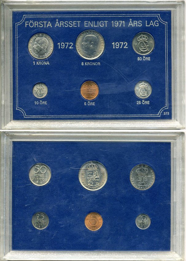 Швеция набор из 6 монет 1972 Густав VI Адольф (1950-1973), в пластике UNC 4-4-1-22
