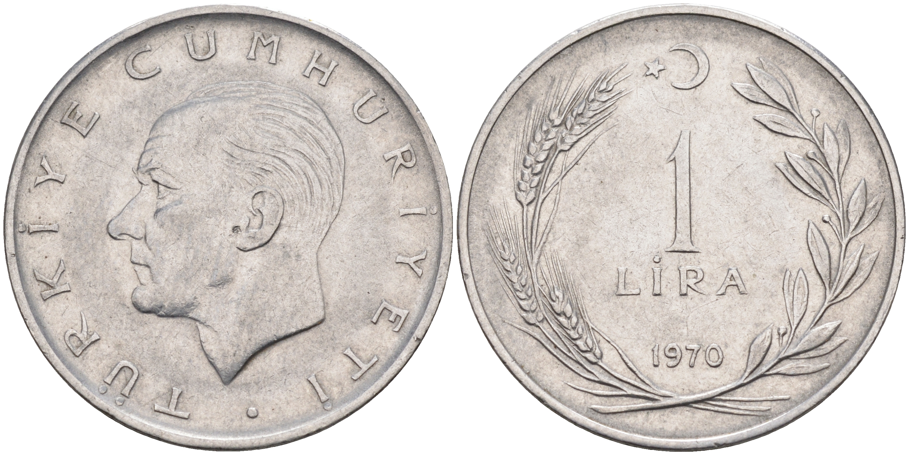 Турция 1 лира 1970 Мустафа Кемаль Ататюрк KM 889a.2 нержавеющая сталь 4595-515