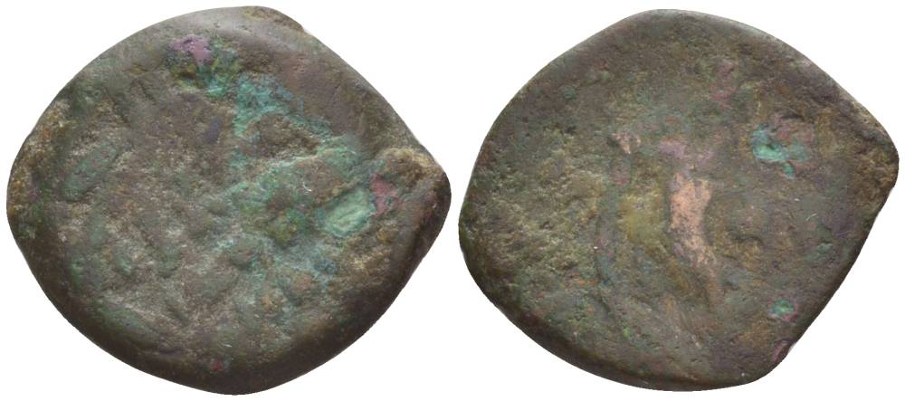 Иудея, династия Хасмонеев прута 64 - 40 гг. до н.э. Иоанн Гиркан II, легенда на иврите в пять строк 'Иоханан, Первосвященник и Глава Синедриона' в венке / два рога изобилия, гранатовый плод, Иерусалим Hendin 1159 медь 1073-20-113