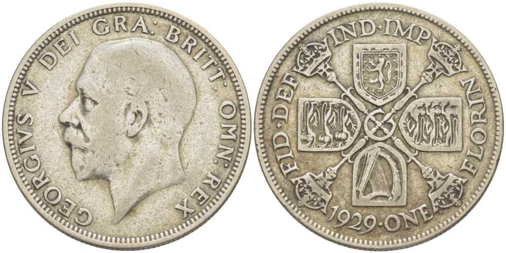 Великобритания 2 шиллинга = 1 флорин 1929 Георг V (1910-1936) KM 834, Spink 4038 серебро 4610-1023