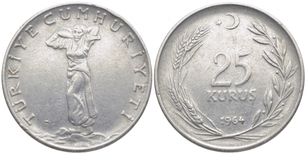 ТУРЦИЯ 25 КУРУШЕЙ 1964 KM 892.2 сталь 3856-826
