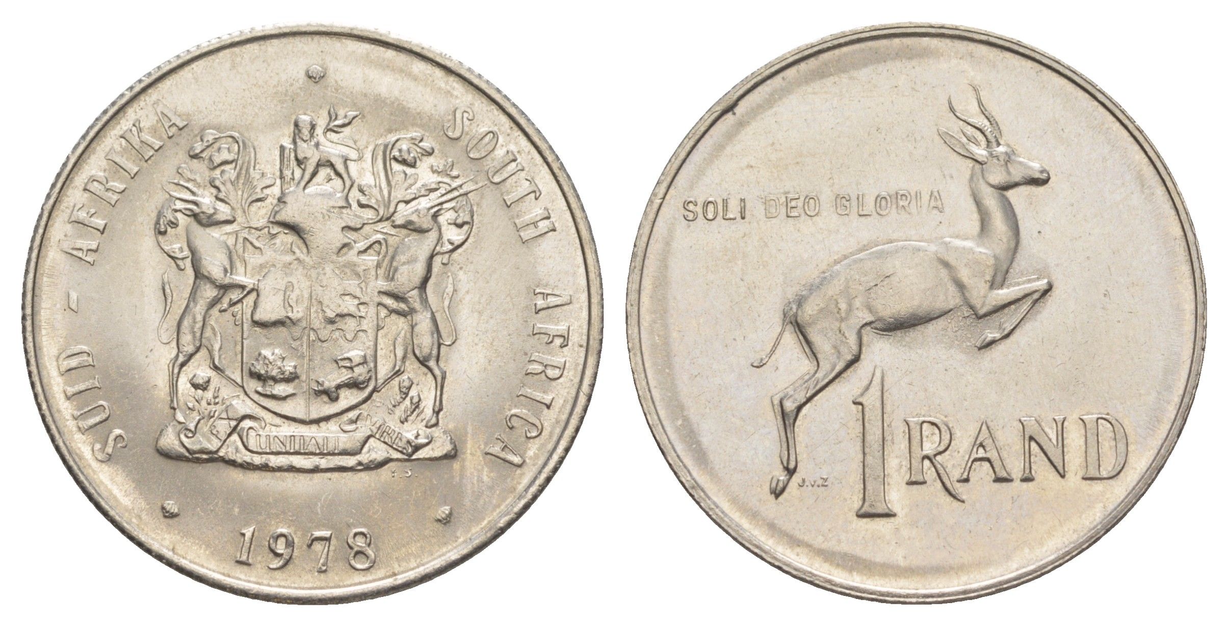 ЮАР 1 ранд 1978 антилопа спрингбок, герб KM 88a никель UNC 4645-922