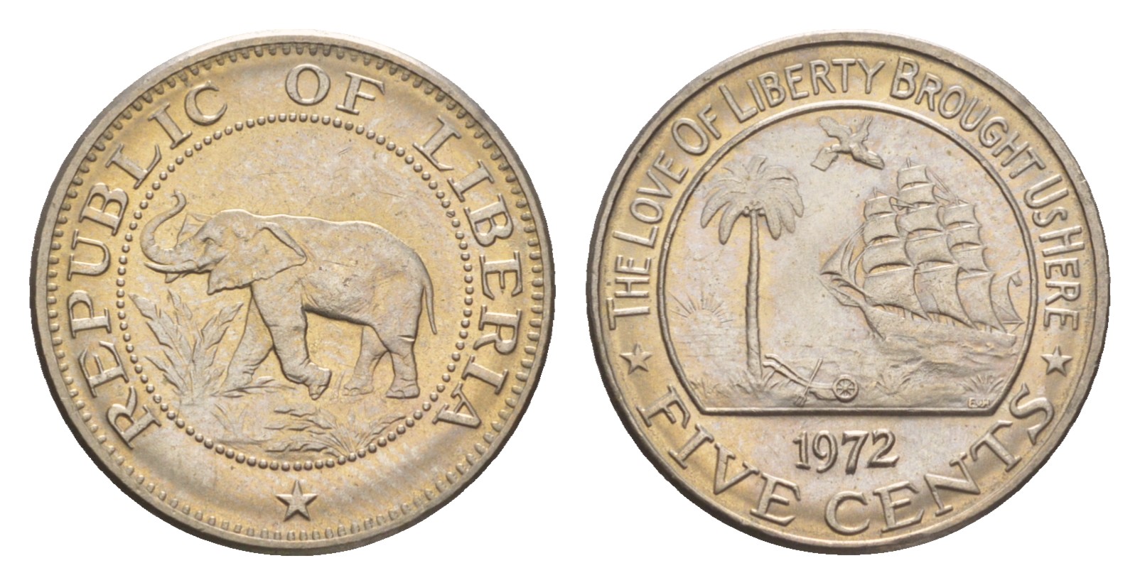 Либерия 5 центов 1972  KM 14 медно-никель  UNC 4659-466