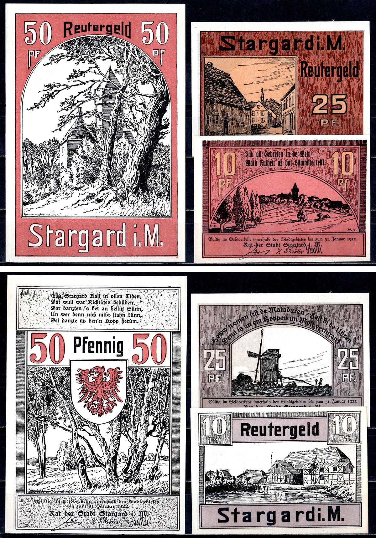 Старгард (Мекленбург-Стрелиц) лот из 3 нотгельдов 1922 Mehl Grabowski 1253.1 бумага UNC (пресс) 7556-56-2-1